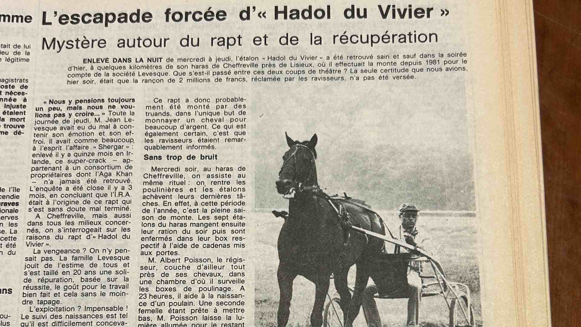 ©Archives Ouest France - Extrait de l'article consacré au rapt de Hadol du Vivier